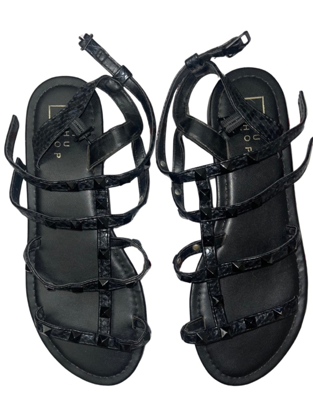 SHU SHOP Black Monochrome Studded Gladiator Sandals
